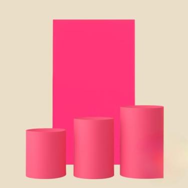 Imagem de Kit Capa De Painel Romano Liso Retângulo Dupla Face Duas Cores E Trio Cilindros De Malha Gel Premium(Rosa Chiclete)