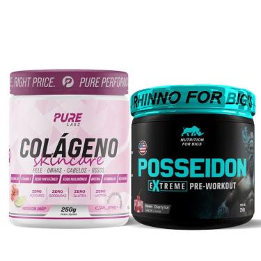 Imagem de Kit Colágeno 250g Pure Athletic Hibisco C/Limão + Pré treino Posseidon Morango C/Kiwi-U...
