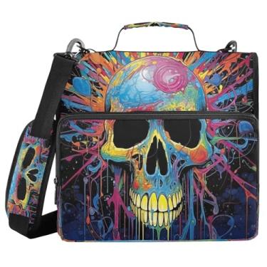 Imagem de Blueangle Fichário de caveira colorida com zíper, bolsa de 3 anéis de 3 anéis, comporta 500 páginas, organizador de zíper com vários bolsos com alça ajustável e alça (608)