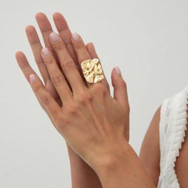 Imagem de Anel de compromisso de ouro grosso para mulheres, anel de noivado empilhável, joias modernas, presentes de Natal, presentes de amizade para mulheres, dia dos namorados, Medium, Latão, Sem pedra