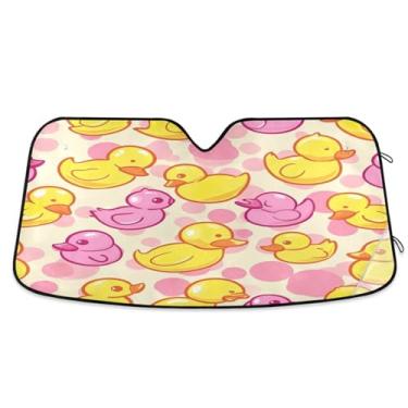 Imagem de ATTX Para-brisa de carro patos rosa amarelo 134.6 cm x 59.7 cm escudo solar universal com proteção UV, persiana de janela frontal automática dobrável para sedãs SUVs caminhões #10