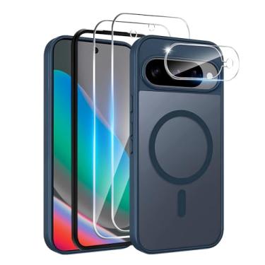 Imagem de Yskbilm Capa magnética para Google Pixel 10, com 2 protetores de tela e 1 protetor de lente de câmera, [militar à prova de choque] capa traseira fina para celular Google Pixel 10, azul escuro