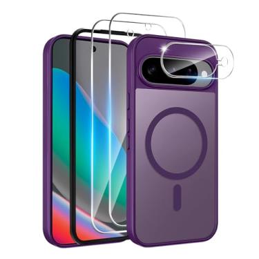 Imagem de Yskbilm Capa magnética para Google Pixel 10, com 2 protetores de tela e 1 protetor de lente de câmera, [militar à prova de choque] capa traseira fina para celular Google Pixel 10, roxo escuro