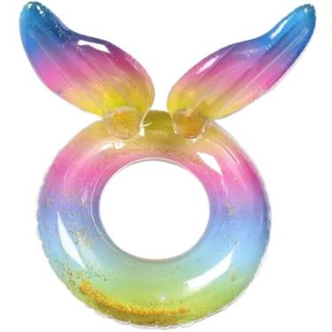 Imagem de Boia de piscina em formato de cauda de sereia rosa com glitter, 70 cm, brinquedo para piscina, barco em formato de peixe.