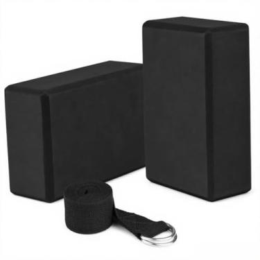 Imagem de 2 Pacotes de Blocos Yoga com Conjunto Cinto Espuma EVA Alta Densidade e Leve para Pilates Treinamento Fitness