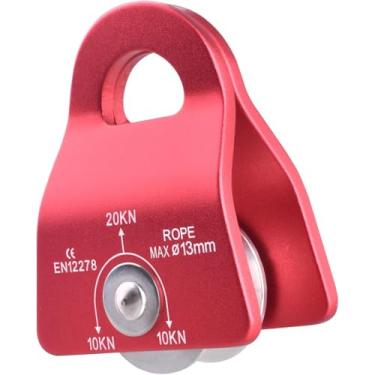 Imagem de JEELAD Polia de escalada 20kN polia de resgate de liga de alumínio para transportar equipamentos de escalada de tirolesa ao ar livre (vermelho - 20KN)