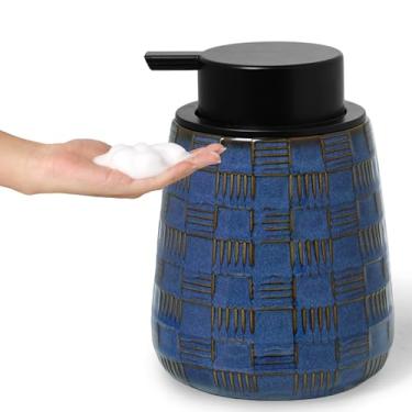 Imagem de QUXIJA Dispensador de sabonete líquido de cerâmica com bomba fácil de pressionar, dispensador de lavagem à mão para bancada de banheiro e pia de cozinha, 340 g (bomba de espuma azul da fazenda 340 g)