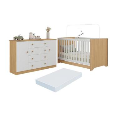 Imagem de Berço Americano 3 em 1 com Colchão Incluso e Cômoda 2 Portas 4 Gavetas