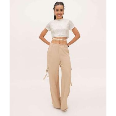 Imagem de Calça Feminina Wide Leg Cargo Marisa-49002, Bege, P