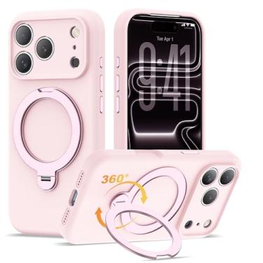 Imagem de LEKMOTIN Capa compatível com iPhone 17 Pro de 6,3 polegadas com suporte magnético giratório 360 [compatível com Mag-Safe] Capa de silicone líquido macio 17 Pro para homens e mulheres, rosa