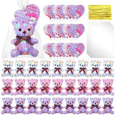 Imagem de Poen 27 Pack Valentine Mini Plush Bears with Heart Cards Set Exchange Prize Gifts Valentine Gifts Keychain Red Stuffed Animal for Valentines Party Favors (Hug)