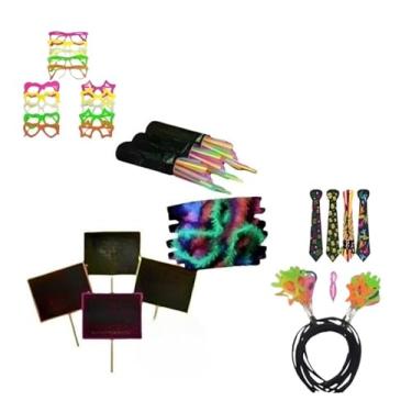 Imagem de Festa Neon com – Pulseiras, Óculos, Tiaras, Gravatas, Plaquinhas e Marabus Comemorativa Kit de decoração para festa