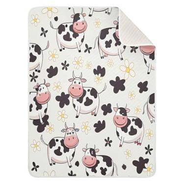 Imagem de Qilmy Cobertor de bebê fofo de vaca 76 x 101 cm, cobertor infantil de algodão macio para meninos e meninas, cobertor leve e quente para bebês e bebês recém-nascidos