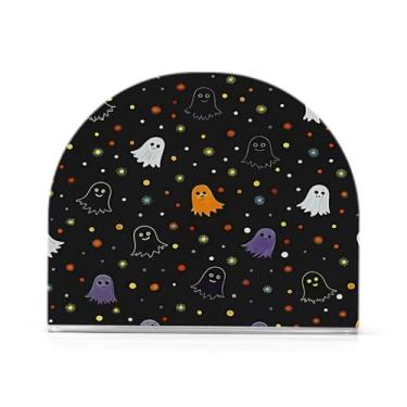Imagem de JUZIHAI Suporte de guardanapo de Halloween Boo para mesa dispensador de guardanapo de acrílico para mesa suporte de lenços independente para cozinha sala de jantar bar festa decoração de casa