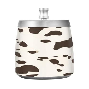 Imagem de JUZIHAI Cinzeiro de leopardo de vaca com tampa, cinzeiro de aço inoxidável inodoro à prova de vento cinzeiro sem fumaça para escritório em casa, pátio, varanda, cigarro