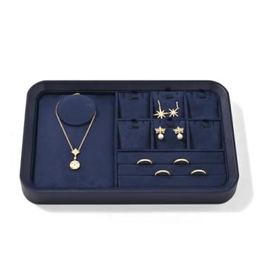 Imagem de Oirlv Bandeja de exibição de joias para vendedores bandeja de joias de veludo com compartimentos para anéis e colares (azul)