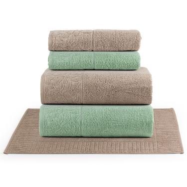 Imagem de Jogo De Banho Blume Fio Penteado Jacquard 05 Peças 100% Algodão - Pistache/amêndoa/amêndoa