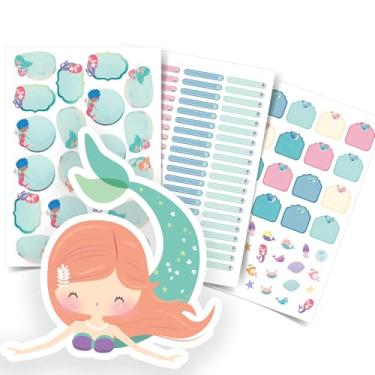 Imagem de Etiqueta Escolar Menina com TAG + Caneta (Sereias Aquarela, Kit de Etiquetas)