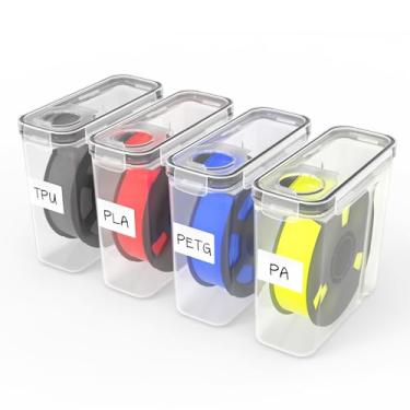 Imagem de Caixa de armazenamento de filamentos – embalagem com 4 recipientes de filamento de impressão 3D com vedação de silicone espesso, organizador reutilizável à prova de poeira com etiquetas graváveis para