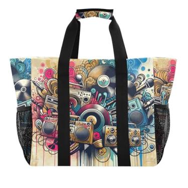Imagem de ODAWA Bolsa de mercearia portátil lavável para homens, hip hop graffiti arte estética academia tote para mulheres, Arte de grafite hip hop, One Size