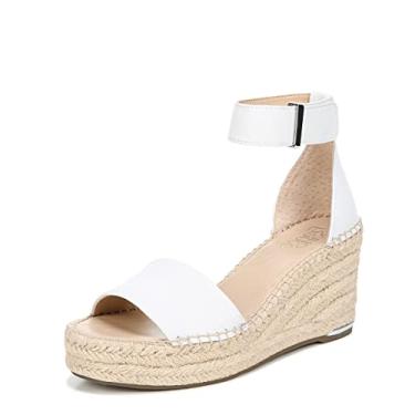 Imagem de Franco Sarto Sandálias femininas Clemens Raffia Espadrille Wedge, Couro liso branco, 9.5 Wide