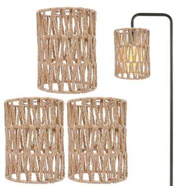 Imagem de Pacote com 3 abajur, tecido à mão, abajur decorativo, para sala de estar, quarto, cozinha, decoração de casa (marrom claro)