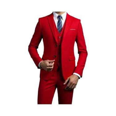 Imagem de Terno Masculino Estilo Britânico Em Cor Sólida Blazer Colete Calças Mo