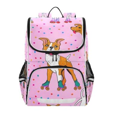 Imagem de Joisal Backpack for Girls Kids Student Back to School Bags Kawaii Book Bags Elementary Kids Funny Backpacks Boys Playful Dogs Roller Skates Pink Capacity 18L