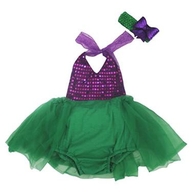 Imagem de Petitebella Vestido de sereia com lantejoula de algodão verde tutu frente única e gola redonda 12 a 18 meses roxo