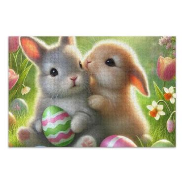 Imagem de Quebra-cabeça adulto 500 peças família elefante branco presentes quebra-cabeça legal para adultos quebra-cabeça brinquedo arte primavera coelho amigos Páscoa, 51 x 35 centímetros