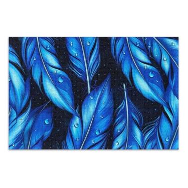 Imagem de Quebra-cabeças para adultos, 500 peças, presentes de elefante branco, engraçado, exclusivo, impressão de arte animal, penas azuis vibrantes, preto, 51 x 35 cm