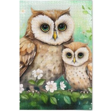 Imagem de Quebra-cabeça floral de corujas fofas 1000 peças adultos decoração de arte animal quebra-cabeças cena de inverno presentes personalizados elefante branco engraçado, 75 cm x 50 cm