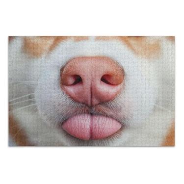 Imagem de Quebra-cabeça 1000 peças decoração de arte animal adulto personalizado quebra-cabeça rígido para adultos close-up nariz de cachorro engraçado elefante branco, 75 x 40 cm