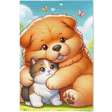 Imagem de Quebra-cabeça de cachorro com desenho animado Chow Chow 1000 peças para adultos quebra-cabeça engraçado legal Prime pintura animal, 75 x 50 cm