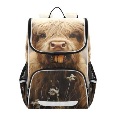 Imagem de Joisal Girls Backpack for Kids Student Back to School Bag Personalized Bookbag for School Elementary Boys Backpacks Cartoon Highland Cow Beige Capacity 18L