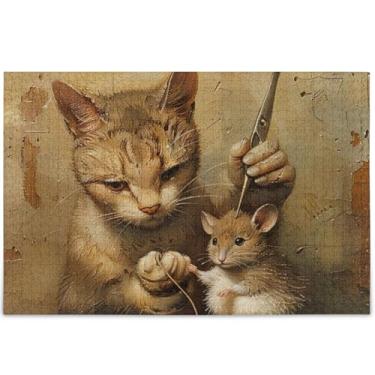 Imagem de Quebra-cabeças engraçados de corte de cabelo de rato de gato para adultos 1000 peças natureza, presentes engraçados de jogo de quebra-cabeça, arte principal, decoração de arte com estampa animal, 75 x