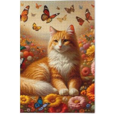 Imagem de Quebra-cabeça de gato floral gatinho 1000 peças adultos arte floral animal difícil quebra-cabeças personalizados família elefantes brancos presentes, 75 cm x 50 cm