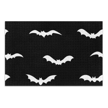 Imagem de Quebra-cabeça adulto 1000 peças arte divertida flor animal pintura branco morcegos preto, 75 x 40 centímetros