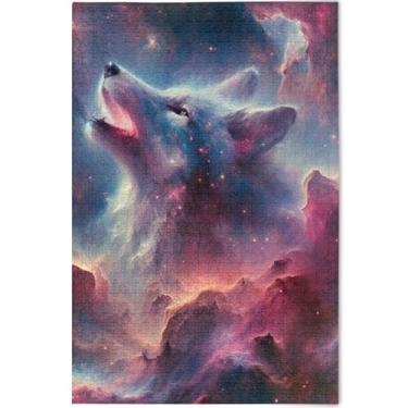 Imagem de Quebra-cabeça personalizado colorido lobo nebulosa 1000 peças para adultos presentes de jogo de quebra-cabeça cena de outono pintura animal, 75 x 50 cm
