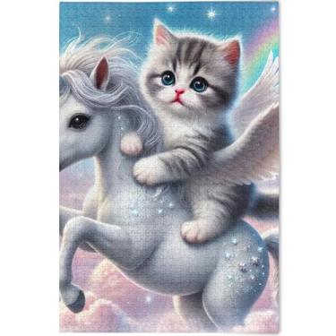 Imagem de Quebra-cabeça de unicórnio gatinho adulto personalizado 1000 peças presentes de jogo engraçado natureza divertido quebra-cabeça arte arte animal impressão, 75 cm x 50 cm