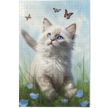Imagem de Cute Ragdoll Cat Print Flores Personalizadas 1000 Peças Quebra-cabeça para Adultos Família Elefante Branco Presentes Exclusivo Quebra-cabeça Arte Brinquedo Pintura, 75 cm x 50 cm