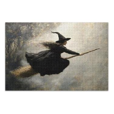 Imagem de Quebra-cabeças cinza Flying Witch Night, quebra-cabeça de 500 peças para adultos, com letras nas costas, quebra-cabeças divertidos para adultos