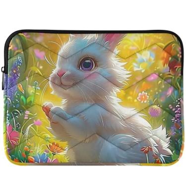 Imagem de Capa protetora de coelho branco coelho flores acolchoadas para laptop capa protetora para computador universal 13 polegadas capa para laptop 14 polegadas
