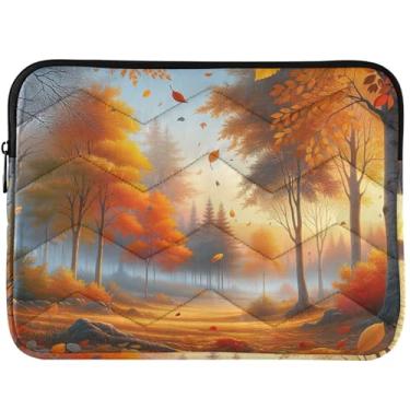 Imagem de Capa para laptop personalizada com folhas de árvore de outono fofa, bolsa para laptop inchada, capa universal para laptop de 13 polegadas