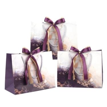 Imagem de DONQE Sacos de presente de papel com alças e fita de laço, 3 peças 24 × 7,87 × 4,72 cm, sacos de lembrancinha de festa reutilizáveis para aniversário, Natal e casamento