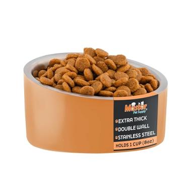 Imagem de Master Pet Supply Tigela inclinada de aço inoxidável para ração para cães e gatos – resistente de 227 g – Mango Tango, parede dupla, tigela elevada antiderrapante para buldogues franceses e gatos