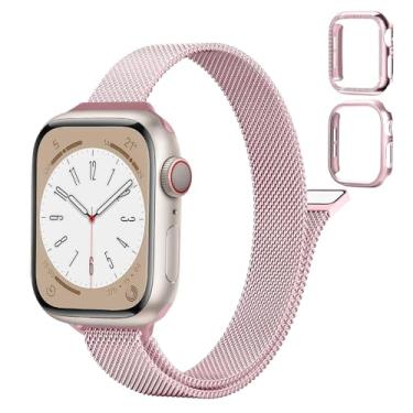 Imagem de Pulseira feminina de malha magnética fina de aço inoxidável para Apple Watch Series 9/8/7, 05 - rosa