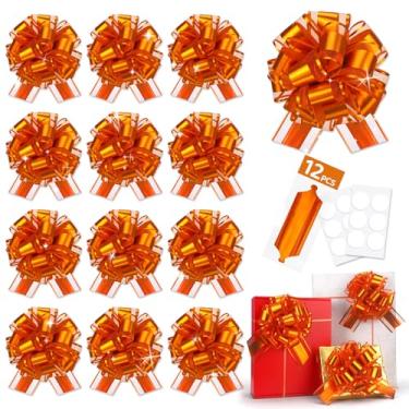 Imagem de 12 peças de laço laranja grande para embrulho de cesta de presente, laços de presente de Natal, laço de fita para enfeite de árvore de Natal, garrafas de vinho, buquê de flores, decoração de festa do