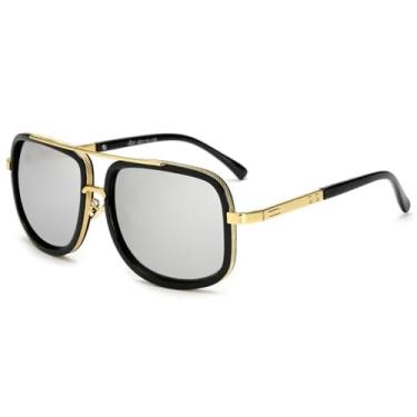 Imagem de Óculos de Sol de Armação Grande Masculino Feminino Metal Punk UV400 para Esportes ao Ar Livre, Corrida e Ciclismo, Preto e Prata