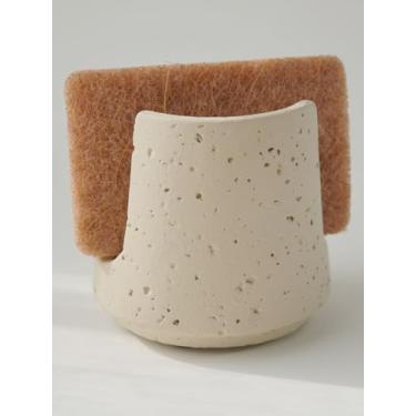 Imagem de SDALI HOME Suporte de esponja de concreto para bancada de pia de cozinha, suporte de esponja para organizador de bancada de pia e decoração elegante, impermeável/pesado (bege claro)